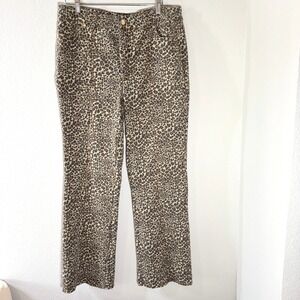Cache Animal Print Straight Leg Jeans Women 30 Brown Leopard Y2K Gold Chain EUC